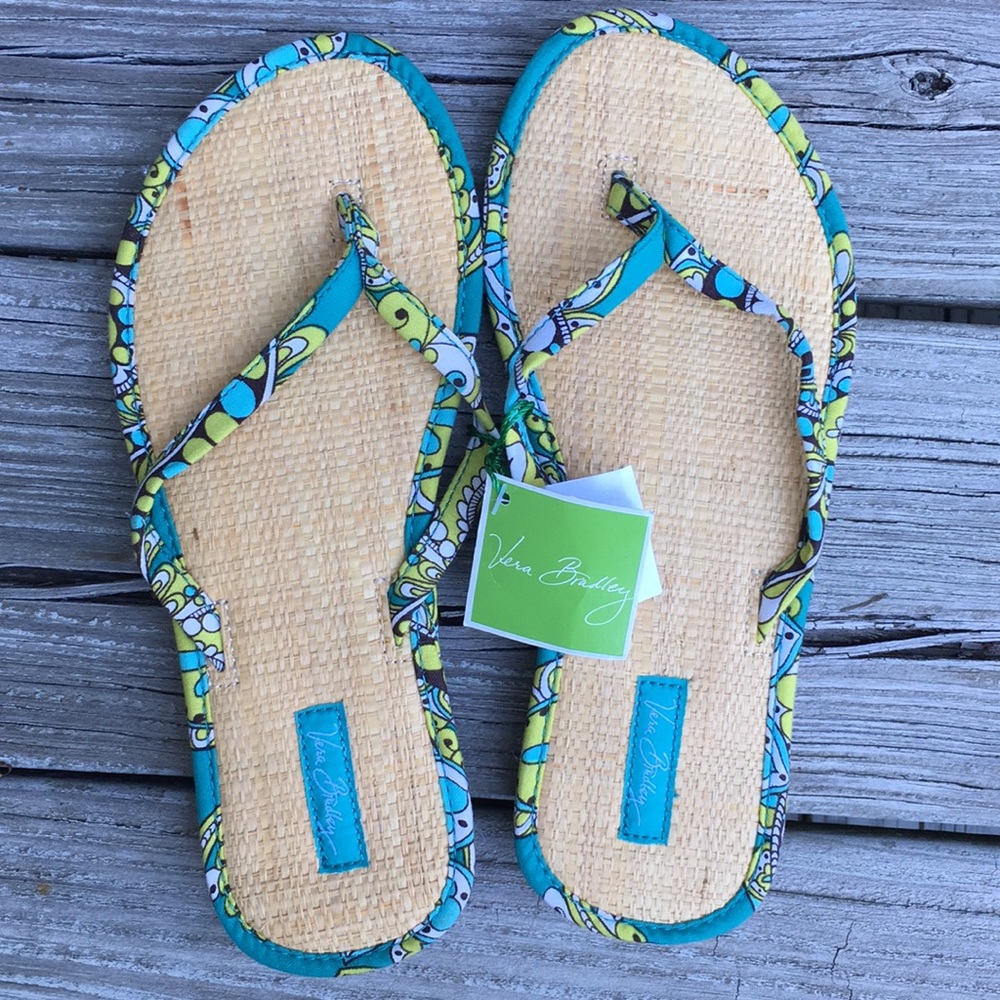 NWT - Vera Bradley straw/cloth flip flops
